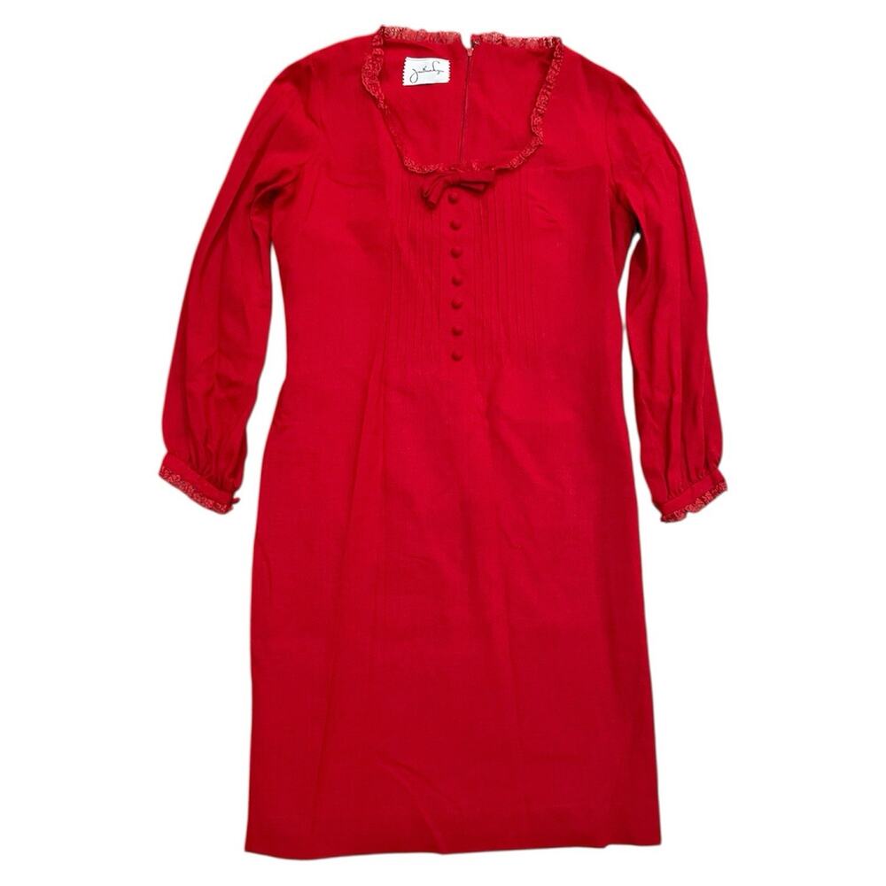 Vintage JONATHAN LOGAN 70s Dress Boho Hippie Cottagecore Red Christmas Prairie